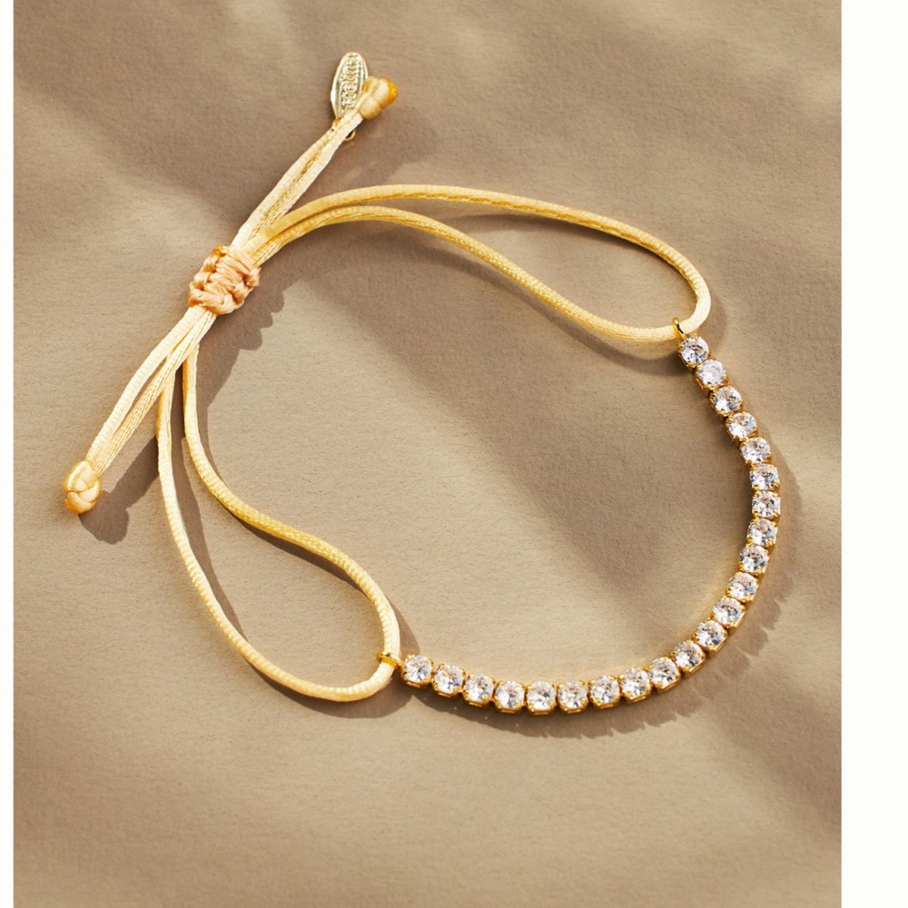 Anthropologie 14KT Gold Plated Cord Tennis Bracelet Adjustable New Yellow CZ